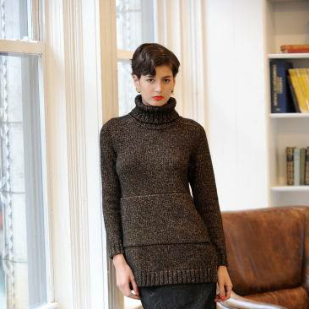 Jenni Kayne Brown Shine Knit Merino Wool Turtleneck Sweater Xs